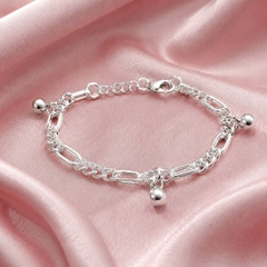 Lắc Tay Bạc Trơn Cho Bé - Mắt Xích Oval Charm Chuông - LTTB002