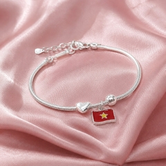 Lắc Tay Bạc Trơn Cho Bé - Dây Cáp Charm Cờ Việt Nam - LTTB011