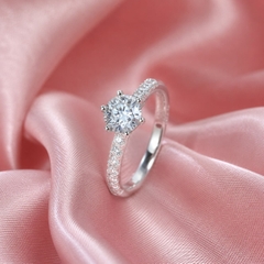 Nhẫn Nữ Bạc Ý - Solitaire Bản Xoắn Đá - NNBI017