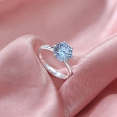 Nhẫn Nữ Bạc Ý - Solitaire Đá Xanh Bản Xoắn - NNBI047