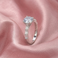 Nhẫn Nữ Bạc Ý Xi Vàng Trắng - Solitaire Bản Trơn - NNBIXVT025