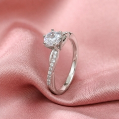 Nhẫn Nữ Bạc Ý Xi Vàng Trắng - Solitaire Bốn Chấu - NNBIXVT029