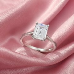 Nhẫn Nữ Bạc Ý Xi Vàng Trắng - Đá Chữ Nhật Emerald - NNBIXVT040