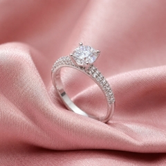Nhẫn Nữ Bạc Ý Xi Vàng Trắng - Solitaire Sáu Chấu - NNBIXVT049