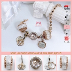 Vòng tay charm bạc 925 cao cấp - Bộ Vòng charm Sống như một nữ hoàng và tỏa sáng rực rỡ - Vòng tay dành cho nam và nữ