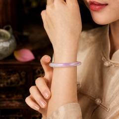 Vòng Đá Chalcedony Hồng Pha Trắng Bản Đũa 8mm - VDQ004