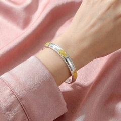 Vòng Tay Bạc Hoa Sen Vàng - Vòng Đặc Bạc Nguyên Chất - VTBHSV0010