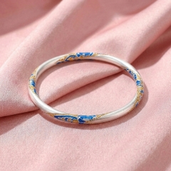 Vòng Tay Bạc Men Màu Xanh Dương - Vòng Đặc Bạc Nguyên Chất - VTBMMXD0022