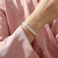 Vòng Tay Bạc Kiềng Hoa Vàng 24K - Vòng Đặc Bạc Nguyên Chất - VTBKHV0038