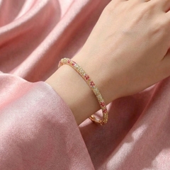 Vòng Tay Bạc Hoa Đỏ Men Màu - Vòng Đặc Bạc Nguyên Chất - VTBHĐMM0005