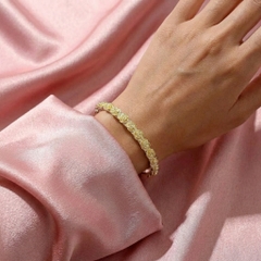 Vòng Tay Bạc Kiềng Hoa Hồng Vàng - Vòng Đặc Bạc Nguyên Chất - VTBKHHV0015