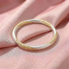 Vòng Tay Bạc Khắc Điểm Vàng - Vòng Đặc Bạc Nguyên Chất - VTBKĐV0003