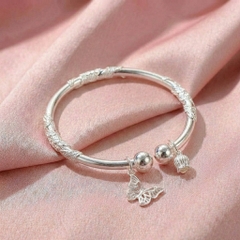 Vòng Tay Bạc Hồ Điệp Kiềng Hở - Vòng Đặc Bạc Nguyên Chất - VTBHDKH0012