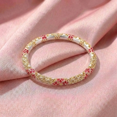 Vòng Tay Bạc Hoa Đỏ Men Màu - Vòng Đặc Bạc Nguyên Chất - VTBHĐMM0005