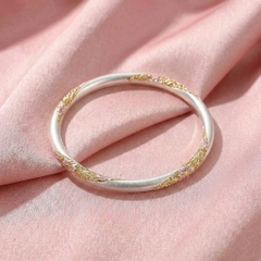 Vòng Tay Bạc Men Màu Vàng - Vòng Đặc Bạc Nguyên Chất - VTBMMV0024