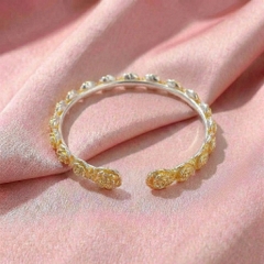 Vòng Tay Bạc Kiềng Hoa Hồng Vàng - Vòng Đặc Bạc Nguyên Chất - VTBKHHV0015