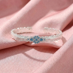 Vòng Tay Bạc Hoa Men Màu - Vòng Đặc Bạc Nguyên Chất - VTBHMM0008