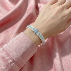 Vòng Tay Bạc Kiềng Cứng Men Xanh - Vòng Đặc Bạc Nguyên Chất - VTBKCMX0035