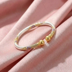 Vòng Tay Bạc Kiềng Hở Men Màu - Vòng Đặc Bạc Nguyên Chất - VTBKHMM0013