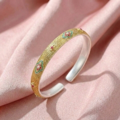 Vòng Tay Bạc Kiềng Hoa Mạ Vàng 24K - Vòng Đặc Bạc Nguyên Chất - VTBKHMV0040