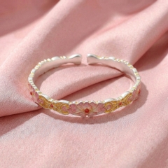 Vòng Tay Bạc Kiềng Hoa Men Màu - Vòng Đặc Bạc Nguyên Chất - VTBKHMM0016