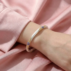 Vòng Tay Bạc Men Màu Xanh - Vòng Đặc Bạc Nguyên Chất - VTBMMX0023