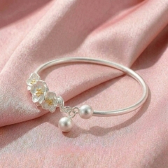 Vòng Tay Bạc Kiềng Hở Ngọc Trai - Vòng Đặc Bạc Nguyên Chất - VTBKHNT0039