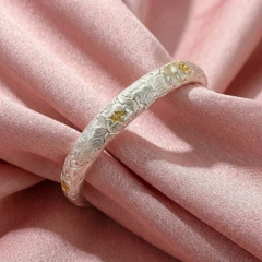 Vòng Tay Bạc Kiềng Hoa Vàng 24K - Vòng Đặc Bạc Nguyên Chất - VTBKHV0038