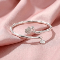 Vòng Tay Bạc Kiềng Trúc Hở Hoa Sen - Vòng Đặc Bạc Nguyên Chất - VTBKTHHS0030