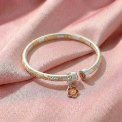 Vòng Tay Bạc Charm Hoa Mai - Vòng Đặc Bạc Nguyên Chất - VTBCHM0002