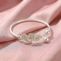 Vòng Tay Bạc Kiềng Hở Ngọc Trai - Vòng Đặc Bạc Nguyên Chất - VTBKHNT0039