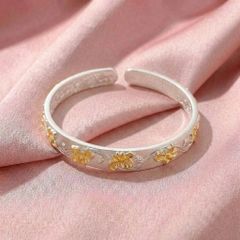 Vòng Tay Bạc Kiềng Hoa Mạ Vàng 24K - Vòng Đặc Bạc Nguyên Chất - VTBKHMV0037