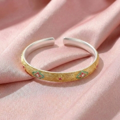 Vòng Tay Bạc Kiềng Hoa Mạ Vàng 24K - Vòng Đặc Bạc Nguyên Chất - VTBKHMV0040