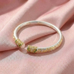 Vòng Tay Bạc Kiềng Mạ Vàng - Vòng Đặc Bạc Nguyên Chất - VTBKMV0017