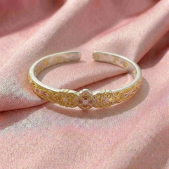 Vòng Tay Bạc Kiềng Cứng Men Vàng - Vòng Đặc Bạc Nguyên Chất - VTBKCMV0034