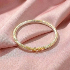 Vòng Tay Bạc Kiềng Mạ Vàng 24K - Vòng Đặc Bạc Nguyên Chất - VTBKMV0041