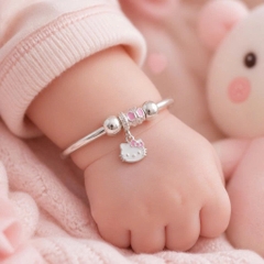 Vòng Tay Bạc Nguyên Chất 99 Cho Bé - Charm Lá Và Nơ - VTB99B006