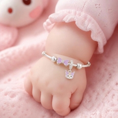 Vòng Tay Bạc Nguyên Chất 99 Cho Bé - Charm Mèo Tím Hồng - VTB99B005