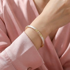 Vòng Tay Bạc Men Màu Vàng - Vòng Đặc Bạc Nguyên Chất - VTBMMV0024