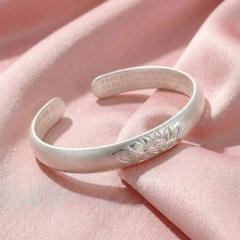 Vòng Tay Bạc Kiềng Hoa Sen - Vòng Đặc Bạc Nguyên Chất - VTBKHS0046