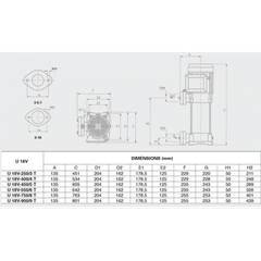 Máy Bơm Trục Đứng Đa Tầng Cánh Pentax U18V-750/8T 7,5HP 5,5KW