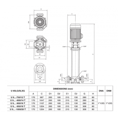 Máy Bơm Trục Đứng Cánh Inox Pentax U9SLG-800/14T 7,5HP 5,5KW