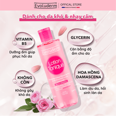 Nước hoa hồng Evoluderm làm dịu phục hồi và dưỡng ẩm dành cho da nhạy cảm 250ml