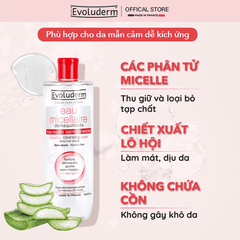 Nước tẩy trang Evoluderm Micellaire chiết xuất Lô Hội dành cho da mẫn cảm dễ kích ứng 250ml