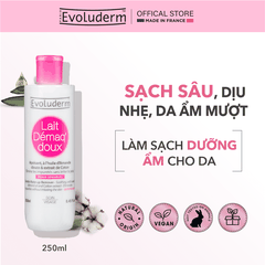 Sữa tẩy trang rửa mặt Evoluderm dưỡng ẩm dịu nhẹ dành cho da nhạy cảm 250ml