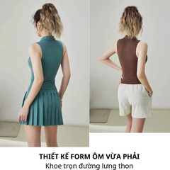 Áo thể thao nữ pickleball, tennis không tay, có cổ, ôm sát tôn dáng