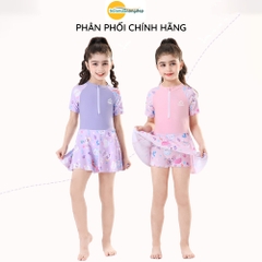 Đồ bơi bé gái tay ngắn váy quần đùi kín đáo dây kéo trước tiện lợi