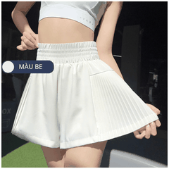 Quần short thể thao nữ pickleball cầu lông 2 lớp -  Xếp ly 2 bên hông siêu tôn dáng