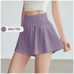 Quần short thể thao nữ pickleball cầu lông 2 lớp -  Xếp ly 2 bên hông siêu tôn dáng