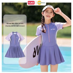 Bộ đồ bơi bé gái YUKE váy liền thân độ đàn hồi cao, thiết kế màu tương phản, chất liệu vải kháng Clo